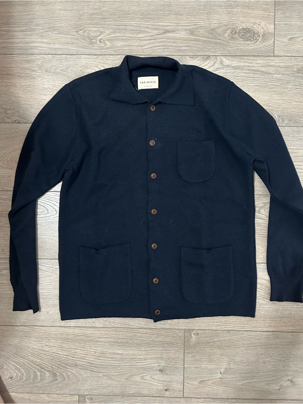 Far Afield Navy Button-Up Wool Cardigan